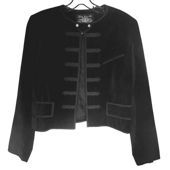VTG Polo Jeans Ralph Lauren Black Velvet Jacket Womens M Military Goth 90s Y2K - Picture 1 of 13